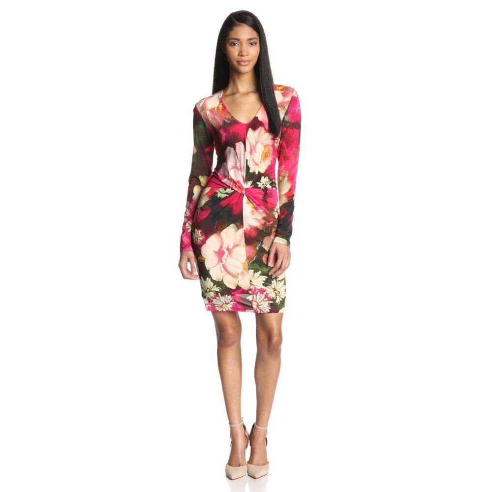 TED BAKER Tammar Knotted Waist Floral Rose On Canvas Stretch Dress Sz 2 US 6 - Picture 2 of 15